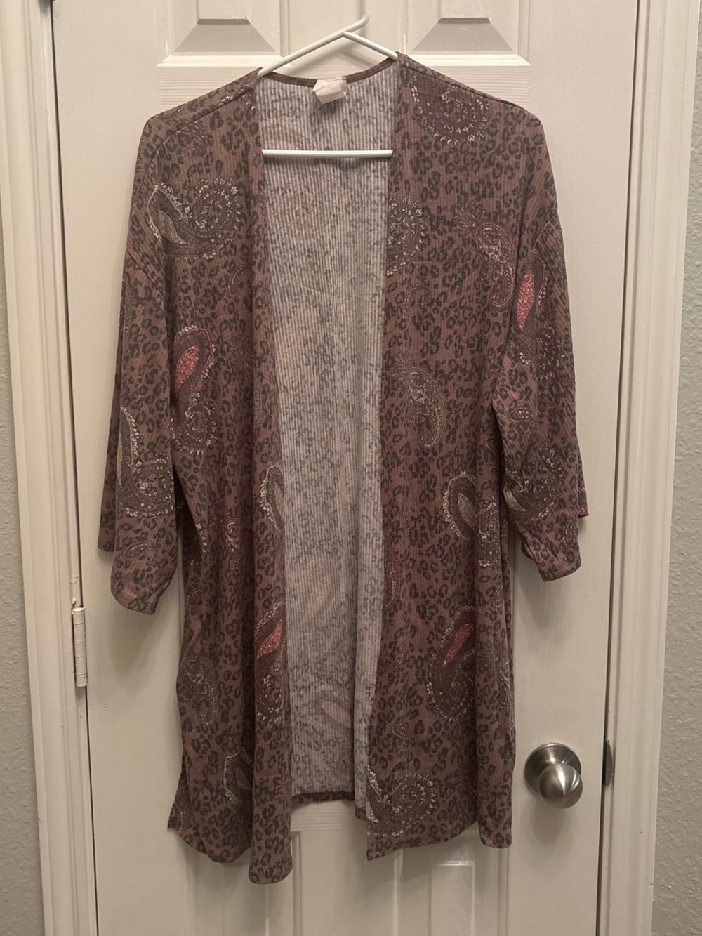 Honeyme Open-Front Paisley & Leopard honeyme Print Cardigan - Mauve Taupe